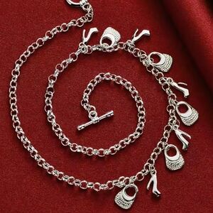 925 Silver Charm Bracelet with Shoe and Bag Charms